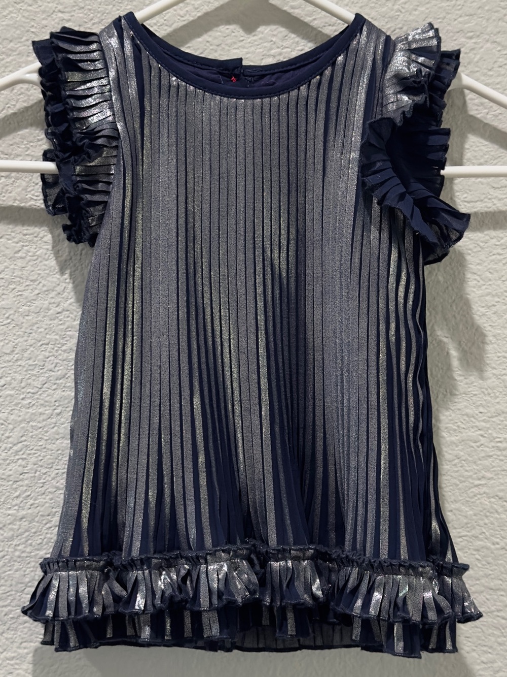 Jean Bourget Baby Navy and Silver Metallic Pleated Ruffle